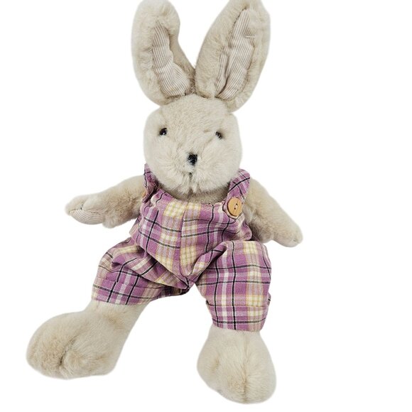 Carrot Patch Collectibles Stuffed Bunny Plush Toy Purple Plaid Overalls Vintage - Picture 1 of 9
